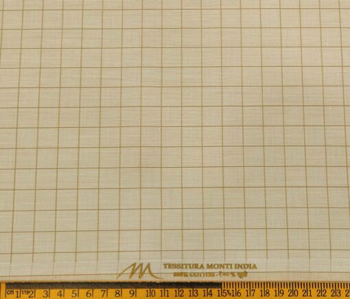 Tessitura Monti Men's Cotton Checks 1.60 Meter Unstitched Shirt Fabric (Oat Beige)