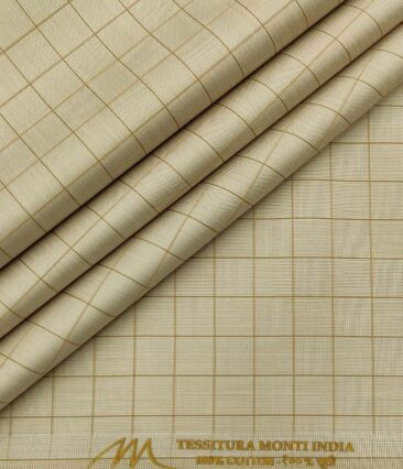 Tessitura Monti Men's Cotton Checks 1.60 Meter Unstitched Shirt Fabric (Oat Beige)