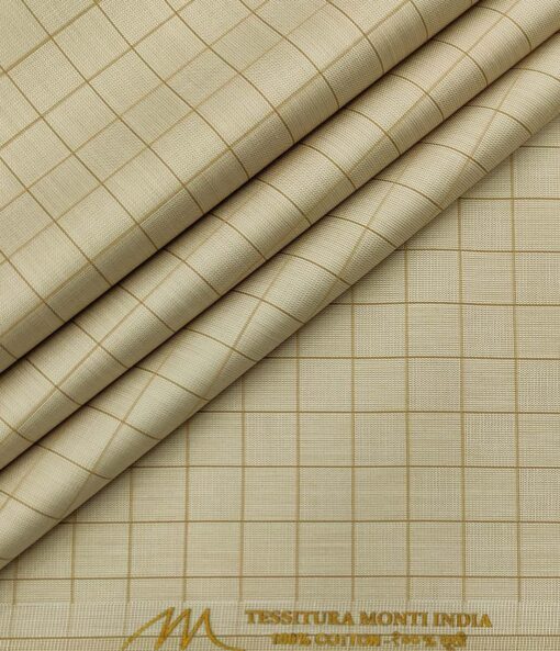 Tessitura Monti Men's Cotton Checks 1.60 Meter Unstitched Shirt Fabric (Oat Beige)