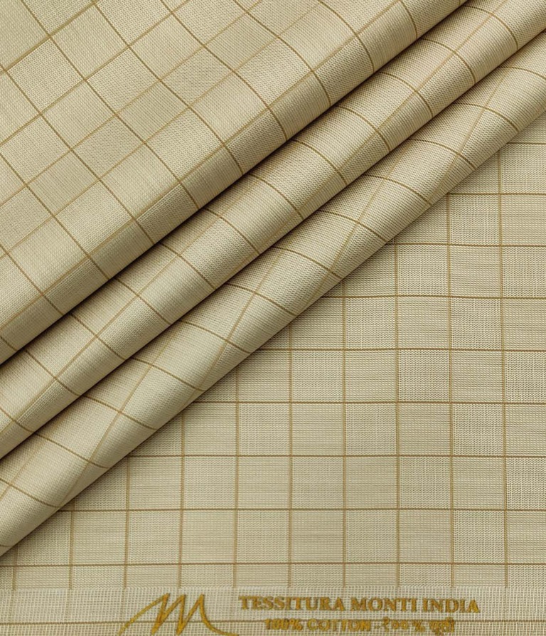 Tessitura Monti Men's Cotton Checks 1.60 Meter Unstitched Shirt Fabric (Oat Beige)