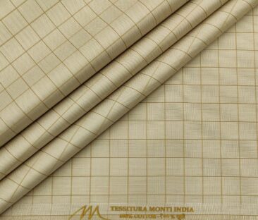 Tessitura Monti Men's Cotton Checks 1.60 Meter Unstitched Shirt Fabric (Oat Beige)