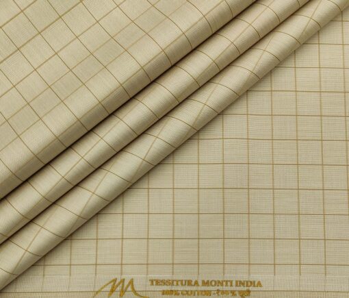 Tessitura Monti Men's Cotton Checks 1.60 Meter Unstitched Shirt Fabric (Oat Beige)