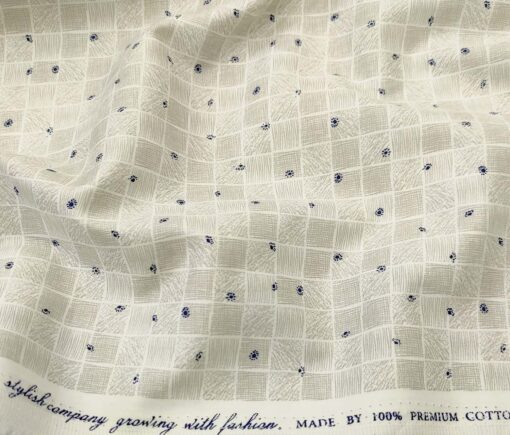 Nemesis Men's Cotton Printed 1.60 Meter Unstitched Shirt Fabric (Milky White)