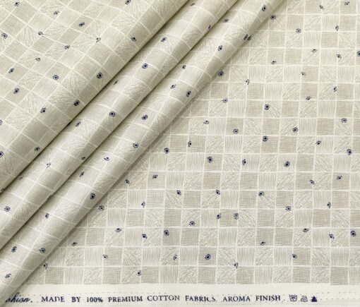Nemesis Men's Cotton Printed 1.60 Meter Unstitched Shirt Fabric (Milky White)