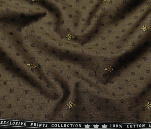 Nemesis Men's Cotton Printed 1.60 Meter Unstitched Shirt Fabric (Dark Brown)