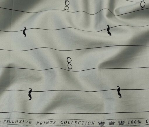 Nemesis Men's Cotton Printed 1.60 Meter Unstitched Shirt Fabric (Light Grey)