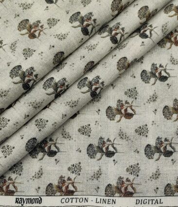 Raymond Men's Cotton Linen Printed Unstitched Shirt Fabric (Light Grey)