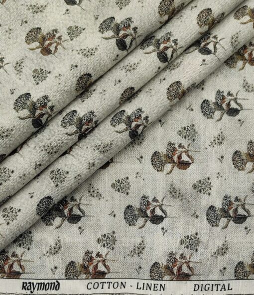 Raymond Men's Cotton Linen Printed Unstitched Shirt Fabric (Light Grey)