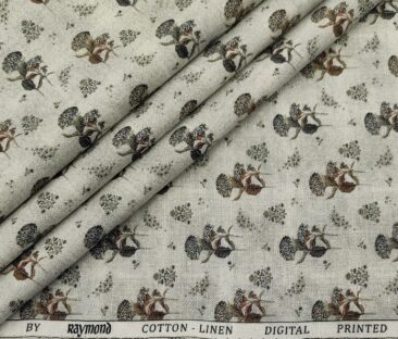 Raymond Men's Cotton Linen Printed Unstitched Shirt Fabric (Light Grey)