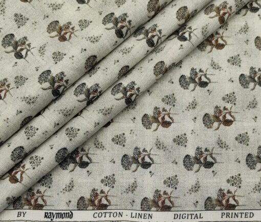 Raymond Men's Cotton Linen Printed Unstitched Shirt Fabric (Light Grey)