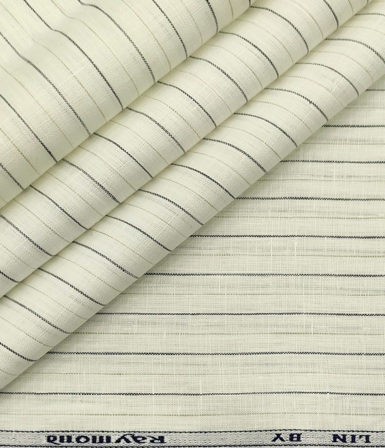 Raymond Men's Linen Striped Unstitched Shirt Fabric (Milky White)