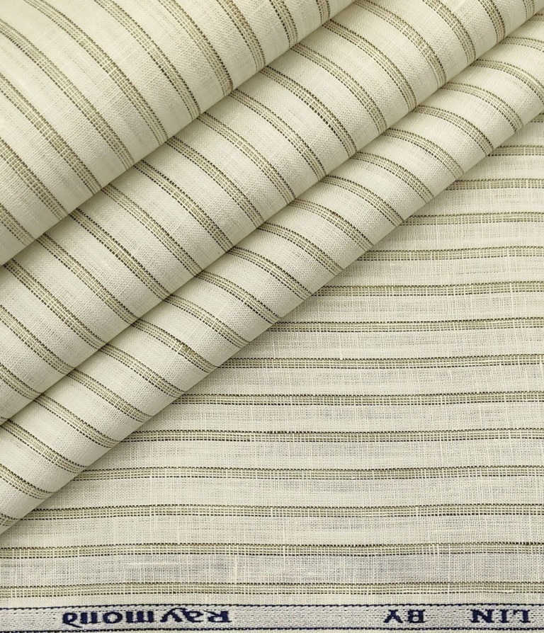 Raymond Men's Linen Striped Unstitched Shirt Fabric (Creamish White)