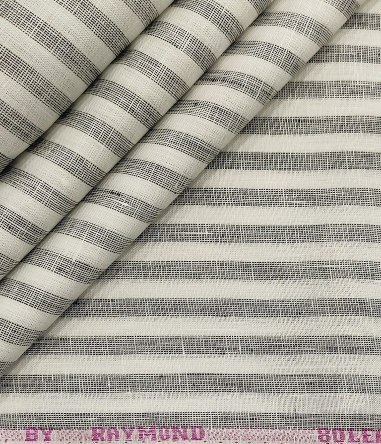Raymond Men's Linen Striped Unstitched Shirt Fabric (White)