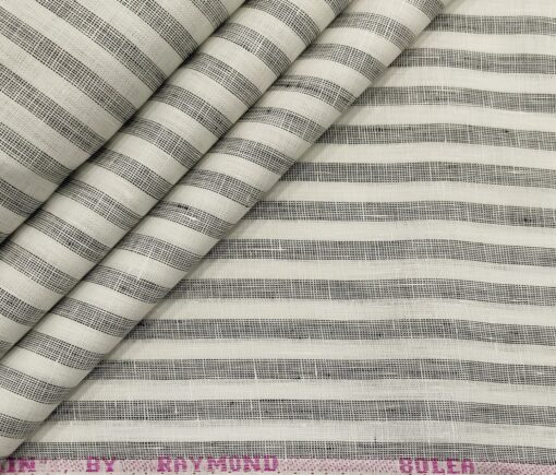 Raymond Men's Linen Striped Unstitched Shirt Fabric (White)