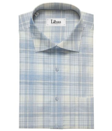 Soktas Men's Cotton Checks 1.60 Meter Unstitched Shirt Fabric (Sky Blue)