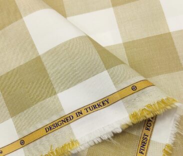 Soktas Men's Cotton Checks 1.60 Meter Unstitched Shirt Fabric (Sand Castle Beige)