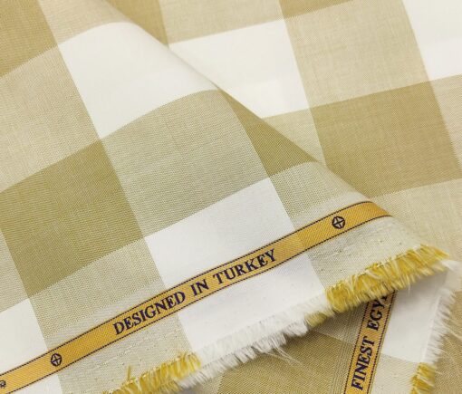 Soktas Men's Cotton Checks 1.60 Meter Unstitched Shirt Fabric (Sand Castle Beige)