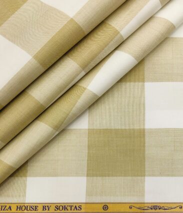 Soktas Men's Cotton Checks 1.60 Meter Unstitched Shirt Fabric (Sand Castle Beige)