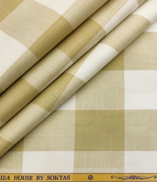 Soktas Men's Cotton Checks 1.60 Meter Unstitched Shirt Fabric (Sand Castle Beige)
