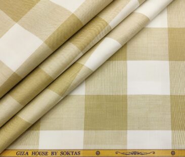 Soktas Men's Cotton Checks 1.60 Meter Unstitched Shirt Fabric (Sand Castle Beige)