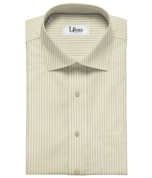 Soktas Men's Cotton Striped Unstitched Shirt Fabric (Creamish White)