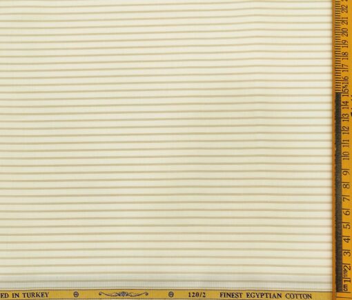 Soktas Men's Cotton Striped Unstitched Shirt Fabric (Creamish White)