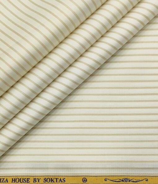 Soktas Men's Cotton Striped Unstitched Shirt Fabric (Creamish White)