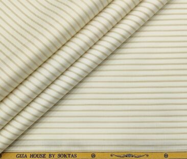 Soktas Men's Cotton Striped Unstitched Shirt Fabric (Creamish White)