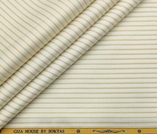 Soktas Men's Cotton Striped Unstitched Shirt Fabric (Creamish White)