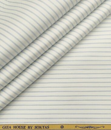 Soktas Men's Cotton Striped Unstitched Shirt Fabric (White)