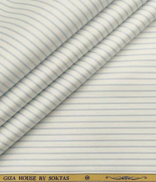 Soktas Men's Cotton Striped Unstitched Shirt Fabric (White)