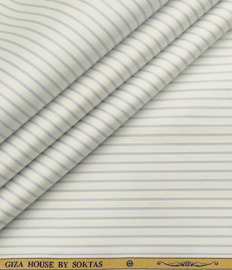 Soktas Men's Cotton Striped Unstitched Shirt Fabric (White)