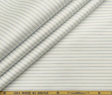 Soktas Men's Cotton Striped Unstitched Shirt Fabric (White)