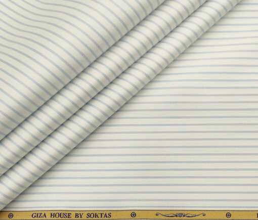Soktas Men's Cotton Striped Unstitched Shirt Fabric (White)