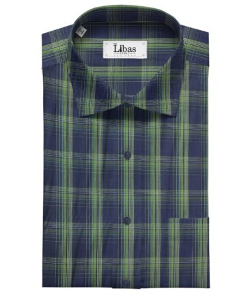 Soktas Men's Cotton Checks 1.60 Meter Unstitched Shirt Fabric (Dark Blue)