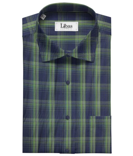 Soktas Men's Cotton Checks 1.60 Meter Unstitched Shirt Fabric (Dark Blue)