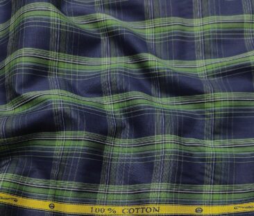 Soktas Men's Cotton Checks 1.60 Meter Unstitched Shirt Fabric (Dark Blue)