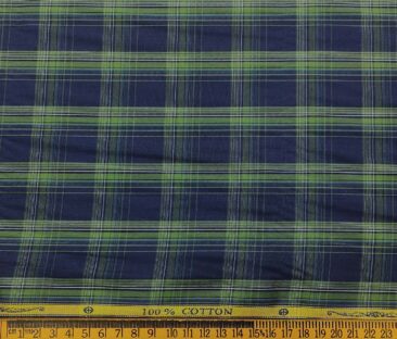 Soktas Men's Cotton Checks 1.60 Meter Unstitched Shirt Fabric (Dark Blue)