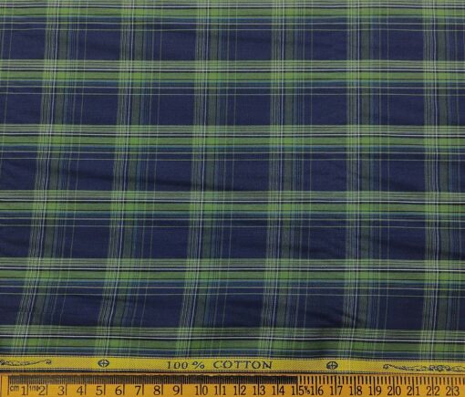 Soktas Men's Cotton Checks 1.60 Meter Unstitched Shirt Fabric (Dark Blue)