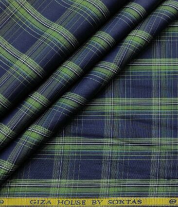 Soktas Men's Cotton Checks 1.60 Meter Unstitched Shirt Fabric (Dark Blue)