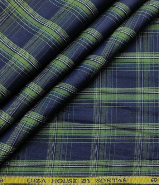 Soktas Men's Cotton Checks 1.60 Meter Unstitched Shirt Fabric (Dark Blue)