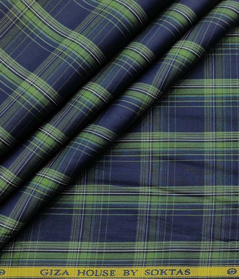 Soktas Men's Cotton Checks 1.60 Meter Unstitched Shirt Fabric (Dark Blue)