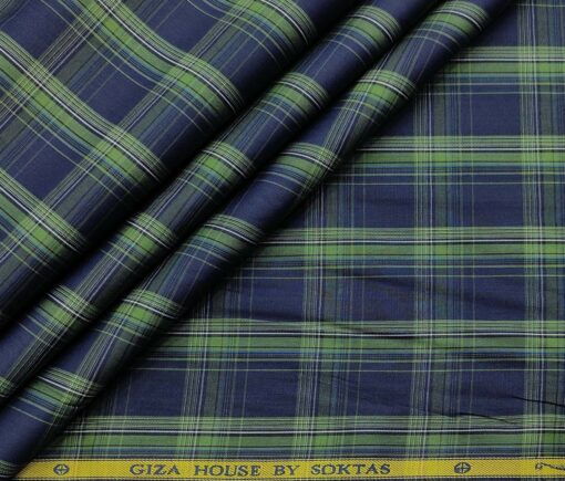 Soktas Men's Cotton Checks 1.60 Meter Unstitched Shirt Fabric (Dark Blue)
