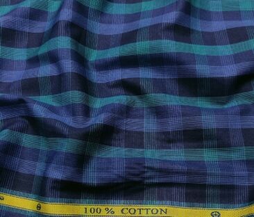 Soktas Men's Cotton Checks 1.60 Meter Unstitched Shirt Fabric (Dark Blue)