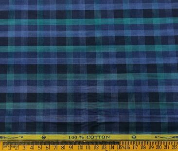 Soktas Men's Cotton Checks 1.60 Meter Unstitched Shirt Fabric (Dark Blue)