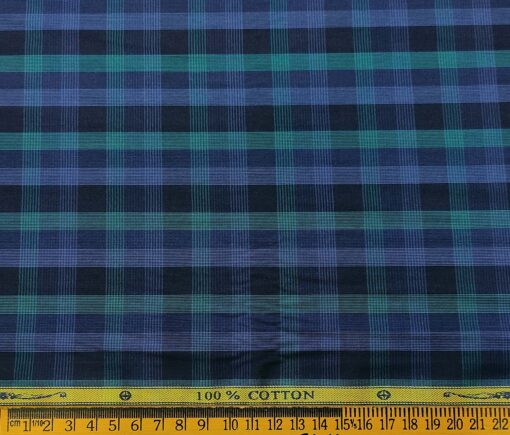 Soktas Men's Cotton Checks 1.60 Meter Unstitched Shirt Fabric (Dark Blue)