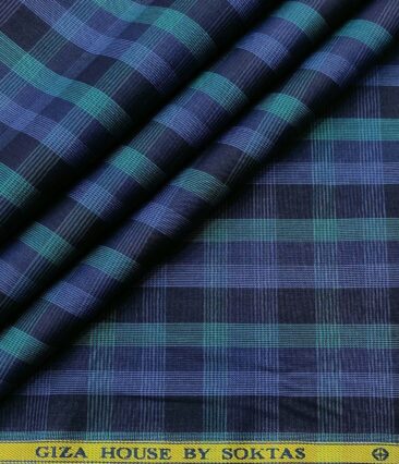 Soktas Men's Cotton Checks 1.60 Meter Unstitched Shirt Fabric (Dark Blue)