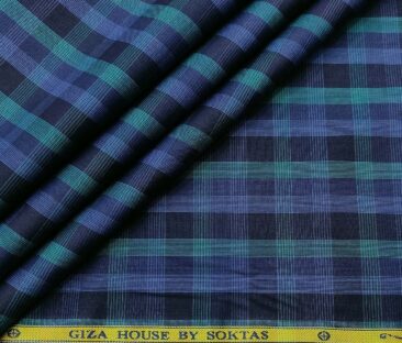 Soktas Men's Cotton Checks 1.60 Meter Unstitched Shirt Fabric (Dark Blue)