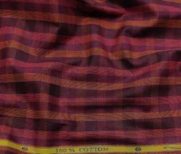 Soktas Men's Cotton Checks 1.60 Meter Unstitched Shirt Fabric (Dark Purple)