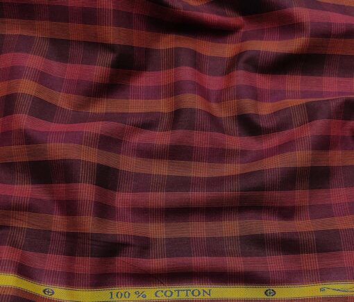 Soktas Men's Cotton Checks 1.60 Meter Unstitched Shirt Fabric (Dark Purple)
